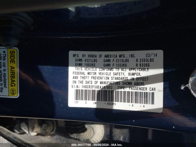Honda Accord Sport 2014 1HGCR2F58EA187993 Image 9