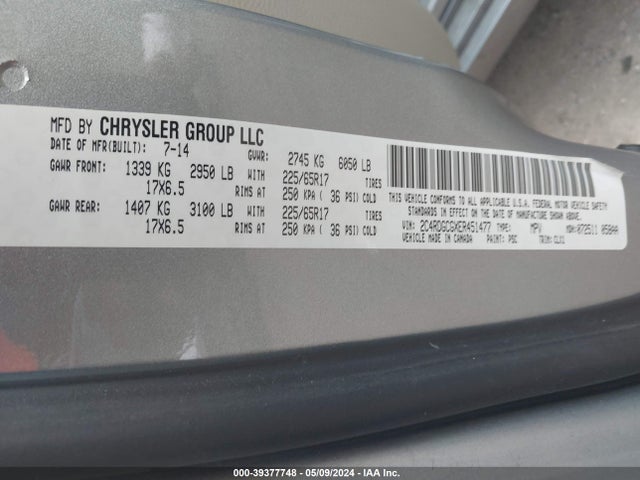 Dodge Grand Caravan Sxt 30th Anniversary 2014 2C4RDGCGXER451477 Image 9