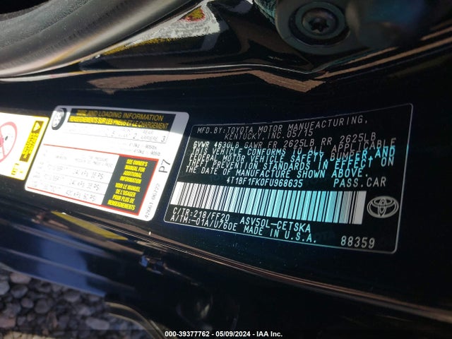 Toyota CAMRY SE 2015 4T1BF1FK0FU968635 Image 9