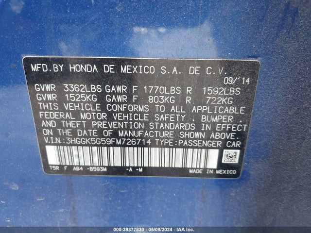 Honda FIT LX 2015 3HGGK5G59FM726714 Image 9