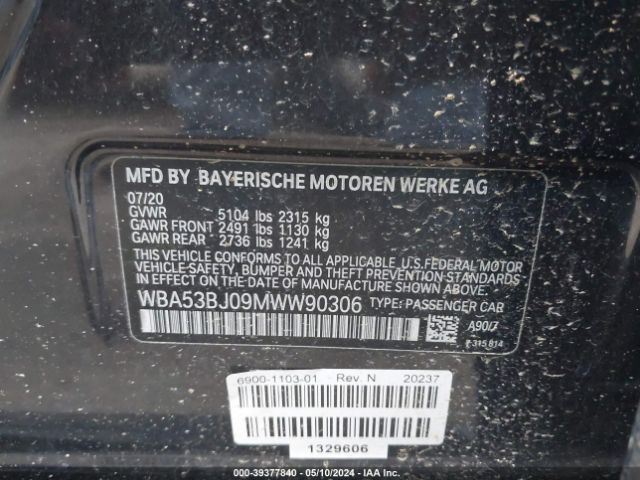 WBA53BJ09MWW90306 BMW 540I