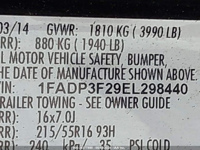 Ford FOCUS SE 2014 1FADP3F29EL298440 Image 9