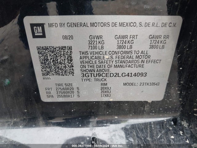 GMC Sierra 1500 4wd  Short Box Elevation 2020 3GTU9CED2LG414093 Image 9