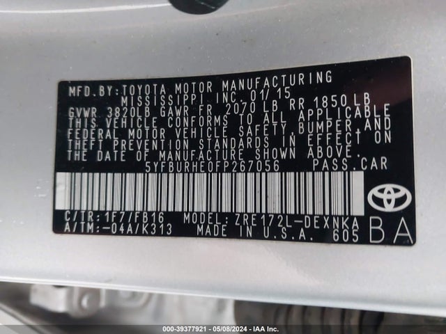 Toyota COROLLA LE 2015 5YFBURHE0FP267056 Image 9