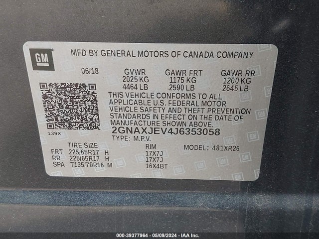 Chevrolet EQUINOX LT 2018 2GNAXJEV4J6353058 Image 9