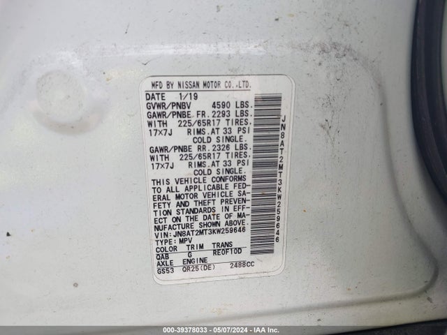 Nissan ROGUE SV 2019 JN8AT2MT3KW259646 Image 9