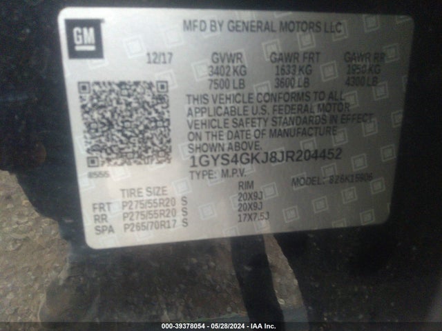 1GYS4GKJ8JR204452 Cadillac Escalade Esv Standard