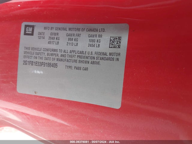 Chevrolet Camaro 2ls 2015 2G1FB1E33F9188405 Image 9