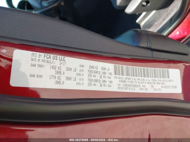1C4RDHAG7HC805476 Dodge Durango Sxt Rwd