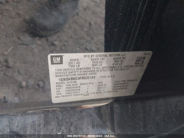 1GNSKBKC4FR625194 Chevrolet Tahoe Lt