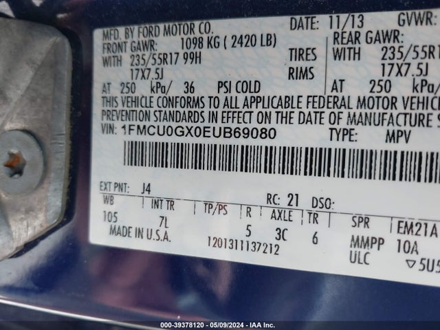 Ford ESCAPE SE 2014 1FMCU0GX0EUB69080 Image 9