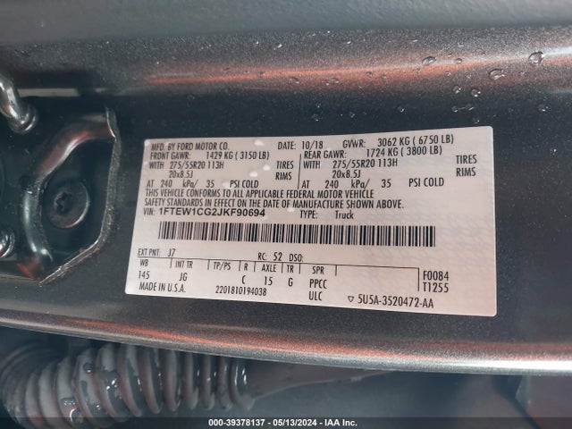 Ford F-150 Xl 2018 1FTEW1CG2JKF90694 Image 9