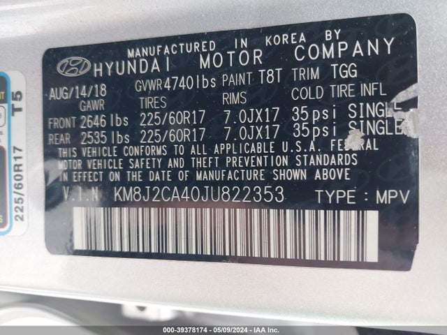 Hyundai TUCSON SE 2018 KM8J2CA40JU822353 Image 9