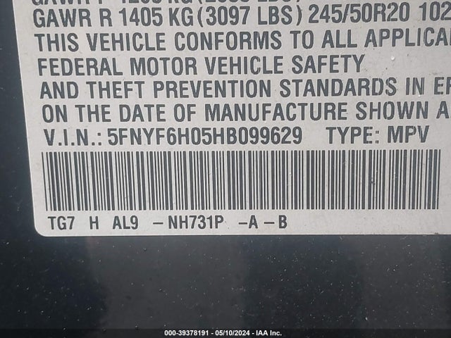 Honda Pilot Elite 2017 5FNYF6H05HB099629 Image 9