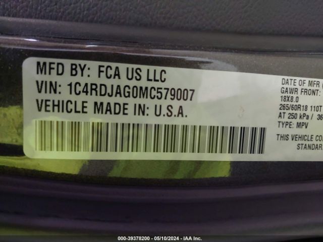 1C4RDJAG0MC579007 Dodge Durango Sxt Awd