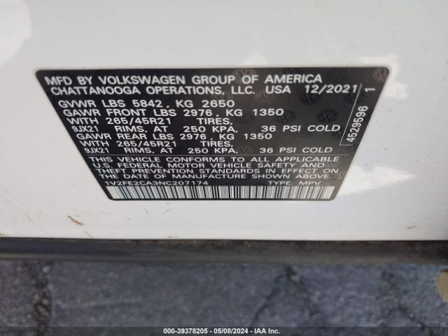 1V2FE2CA3NC207174 Volkswagen Atlas Cross Sport 3.6l V6 Sel Premium R-line