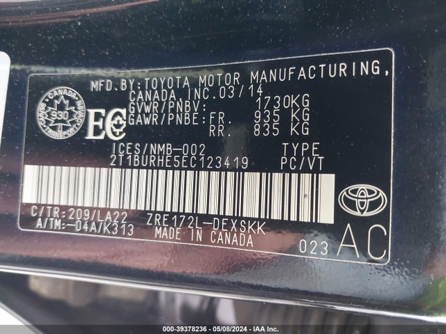 Toyota Corolla S Premium 2014 2T1BURHE5EC123419 Image 9