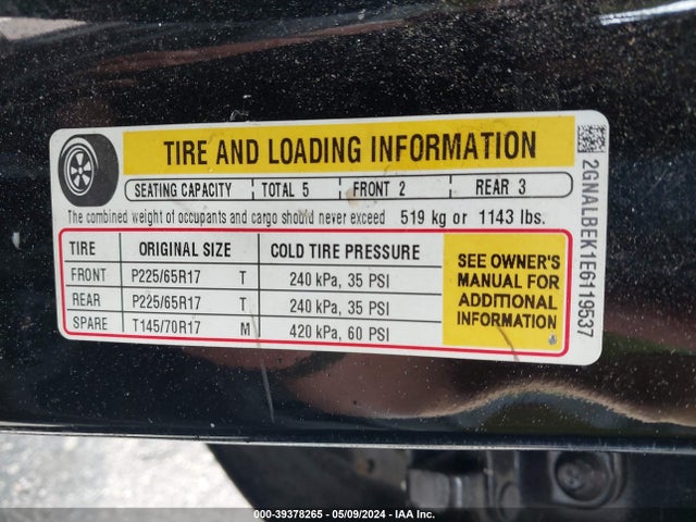 Chevrolet EQUINOX 1LT 2014 2GNALBEK1E6119537 Image 9
