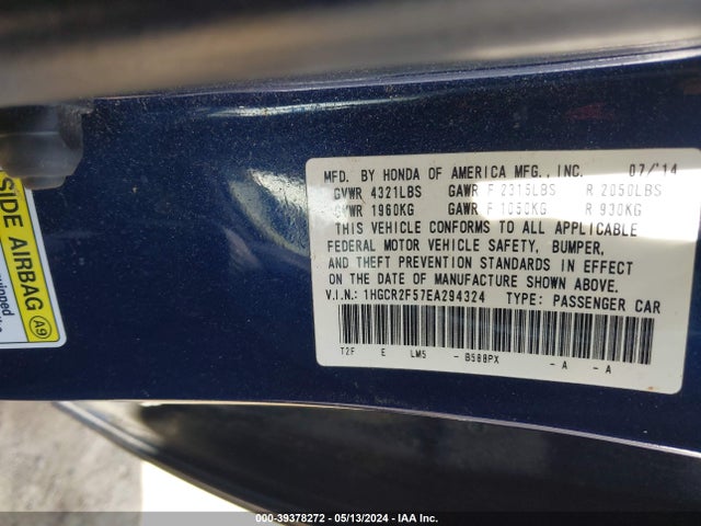 Honda Accord Sport 2014 1HGCR2F57EA294324 Image 9