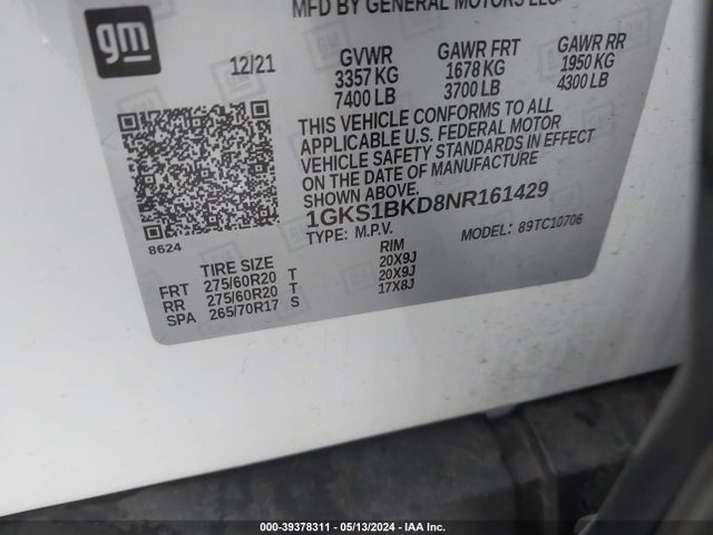1GKS1BKD8NR161429 GMC Yukon 2wd Slt
