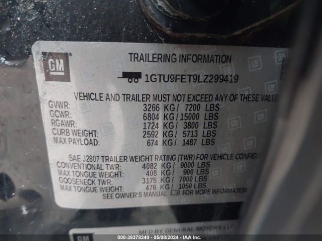 1GTU9FET9LZ299419 GMC Sierra 1500 4wd  Short Box Denali