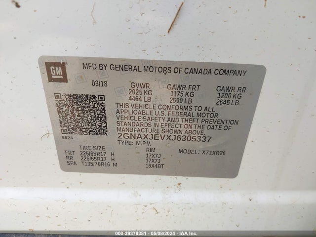 Chevrolet EQUINOX LT 2018 2GNAXJEVXJ6305337 Image 9