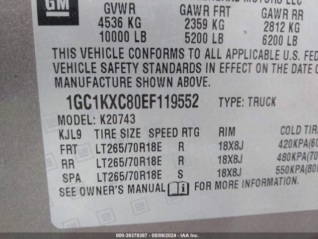 Chevrolet Silverado 2500hd Lt 2014 1GC1KXC80EF119552 Image 9