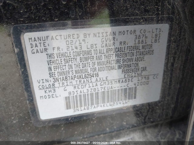 Nissan SENTRA SV 2019 3N1AB7AP4KL625416 Image 9
