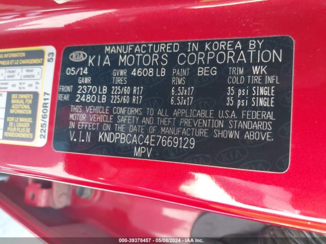 KNDPBCAC4E7669129 KIA Sportage Lx