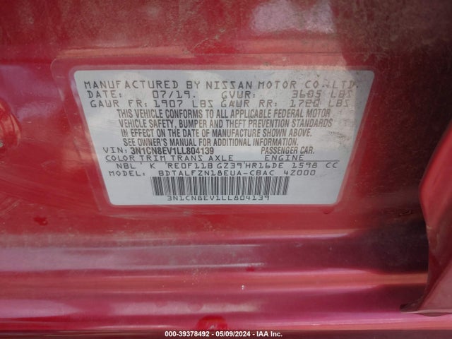 Nissan Versa Sv Xtronic Cvt 2020 3N1CN8EV1LL804139 Image 9