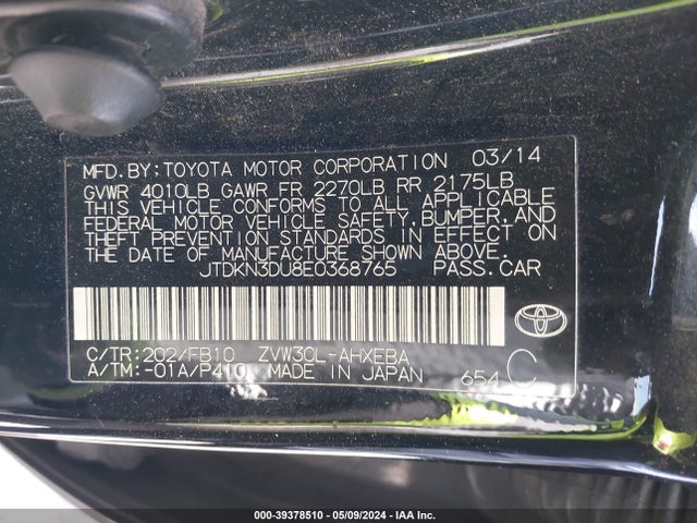 Toyota Prius Five/four/three/two 2014 JTDKN3DU8E0368765 Image 9