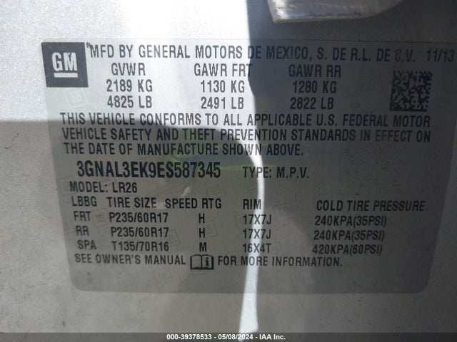 Chevrolet Captiva Sport Lt 2014 3GNAL3EK9ES587345 Image 9