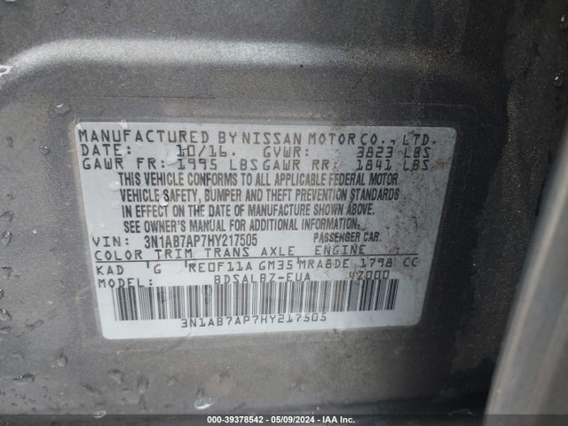 Nissan SENTRA S 2017 3N1AB7AP7HY217505 Image 9