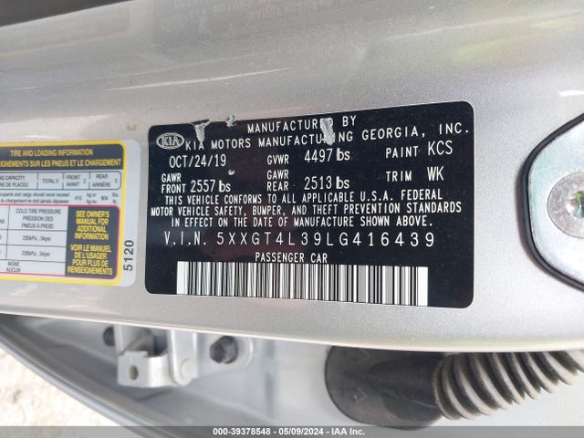 KIA Optima Lx 2020 5XXGT4L39LG416439 Image 9