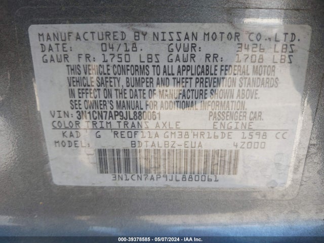 Nissan Versa 1.6 Sv 2018 3N1CN7AP9JL880061 Image 9