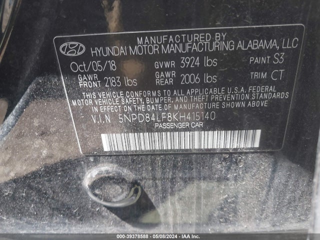 Hyundai ELANTRA SEL 2019 5NPD84LF8KH415140 Image 9