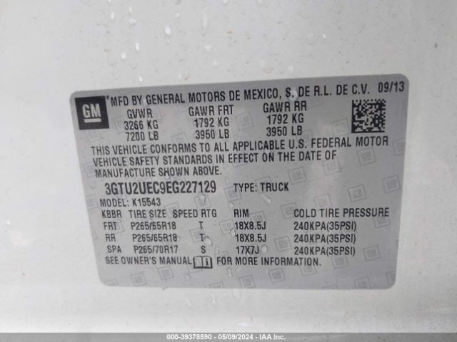 3GTU2UEC9EG227129 GMC Sierra 1500 Sle