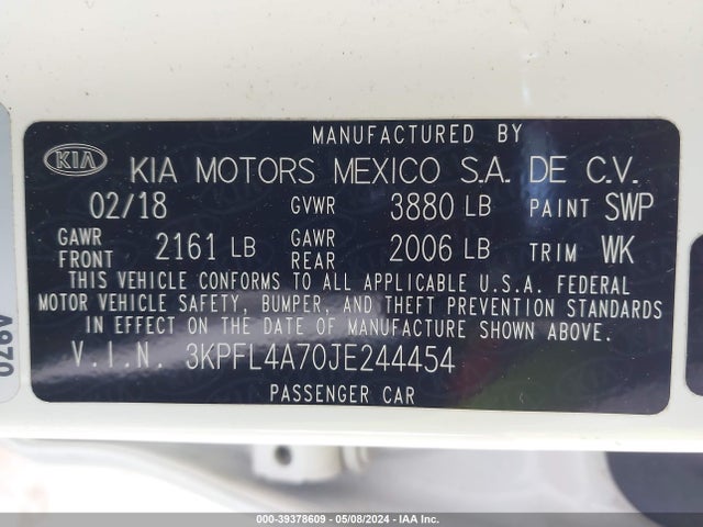 KIA FORTE LX 2018 3KPFL4A70JE244454 Image 9