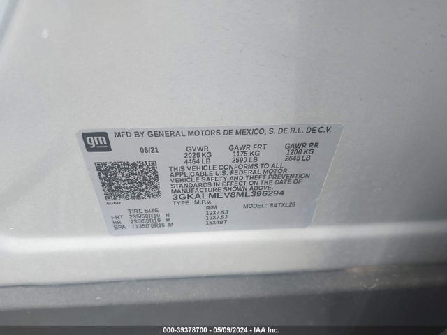 3GKALMEV8ML396294 GMC Terrain Fwd Sle