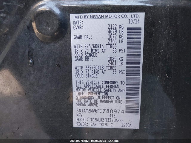 Nissan Rogue Sl 2015 5N1AT2MV6FC780974 Image 9