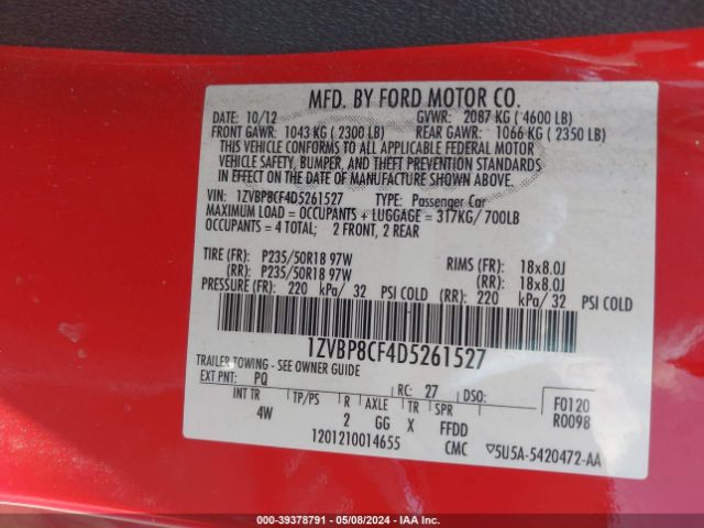2013 FORD MUSTANG 1ZVBP8CF4D5261527 Photo 8