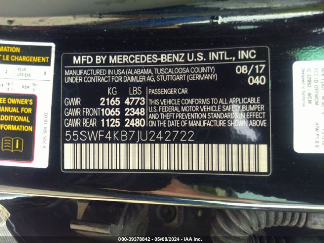 55SWF4KB7JU242722 Mercedes-Benz C 300 4matic