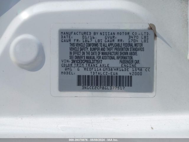 3N1CE2CP8GL377517 Nissan Versa Note S Plus