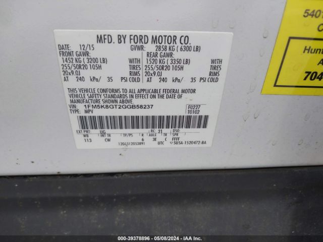 1FM5K8GT2GGB58237 Ford EXPLORER SPORT