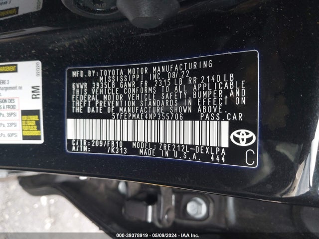 Toyota COROLLA LE 2022 5YFEPMAE4NP355706 Image 9