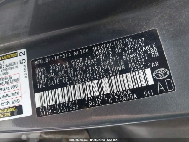 2007 TOYOTA COROLLA 2T1BR32E57C785849 Photo 8