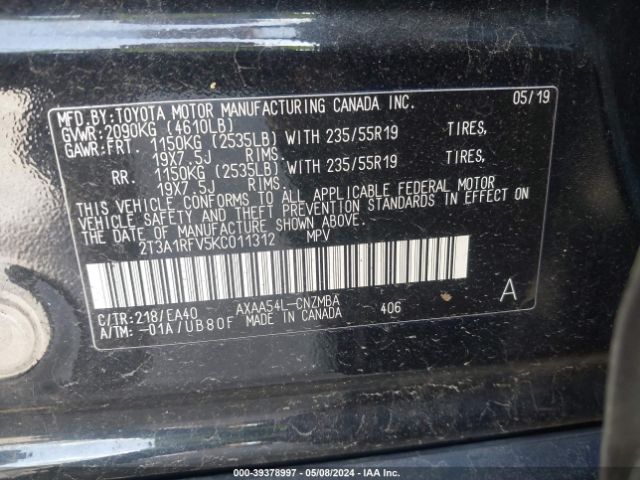 2T3A1RFV5KC011312 Toyota Rav4 Xle Premium