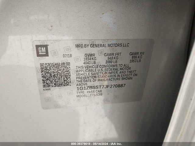 Chevrolet Malibu 1ls 2018 1G1ZB5ST7JF270887 Image 9