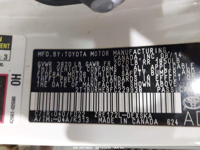 Toyota Corolla S Plus 2015 2T1BURHE9FC229938 Image 9