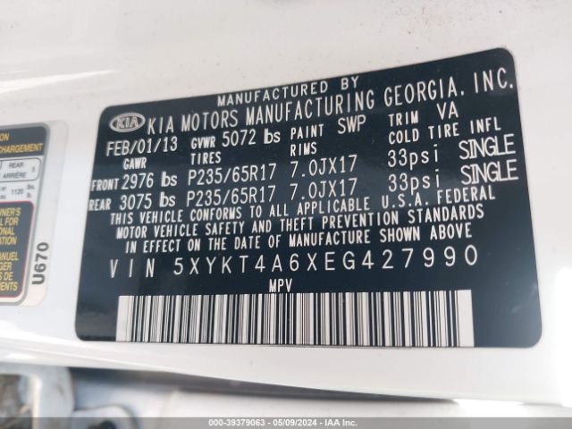 5XYKT4A6XEG427990 KIA SORENTO LX